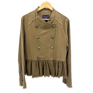 Free People AMARYLLIS Olive Green Double Breasted Ruffle Jacket Military M